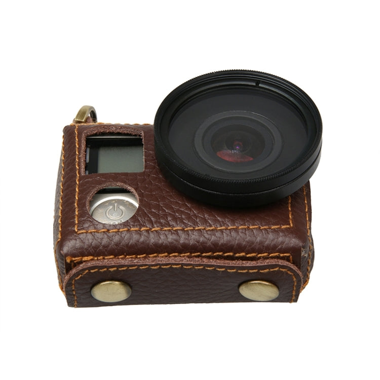 For GoPro HERO4 Litchi Texture Genuine Leather Protective Case with Sling(Brown) - HoMEdemic™ 
