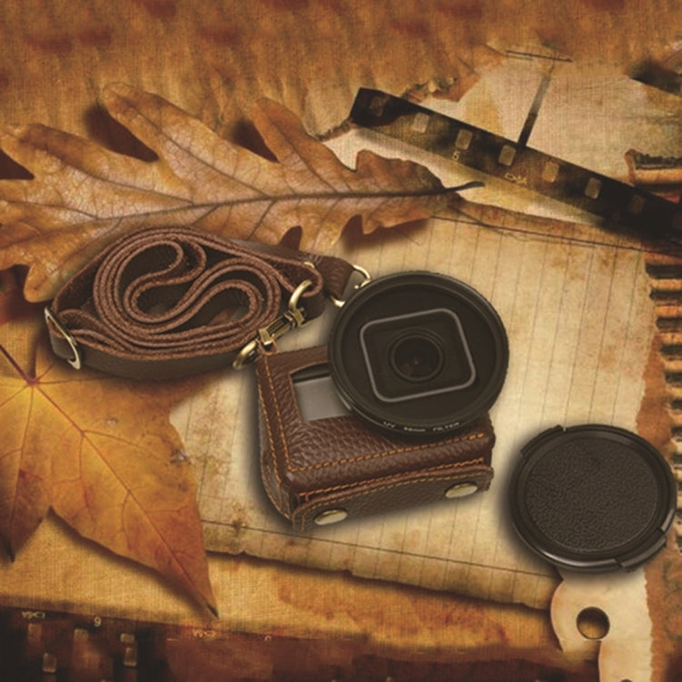 For GoPro HERO4 Litchi Texture Genuine Leather Protective Case with Sling(Brown) - HoMEdemic™ 