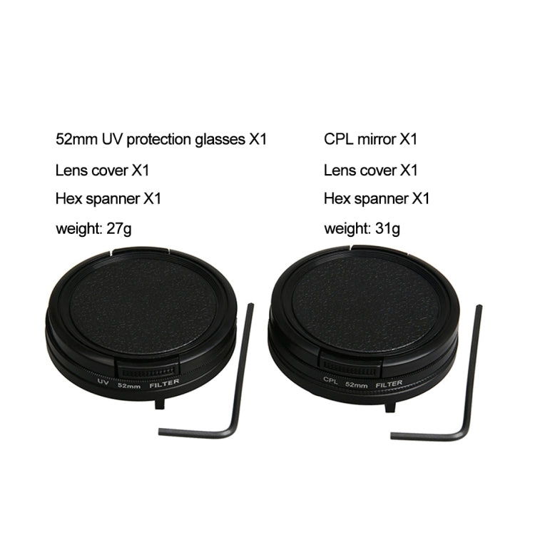 For GoPro HERO5 Proffesional 52mm Lens Filter(CPL Filter + Lens Protective Cap + Hex Spanner) & (UV Filter + Lens Protective Cap + Hex Spanner) - HoMEdemic™ 