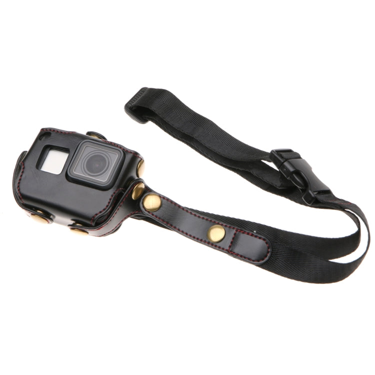 For GoPro HERO7 Black /6 /5  PU Leather Housing Case with Neck Strap & Buttons(Black) - HoMEdemic™ 