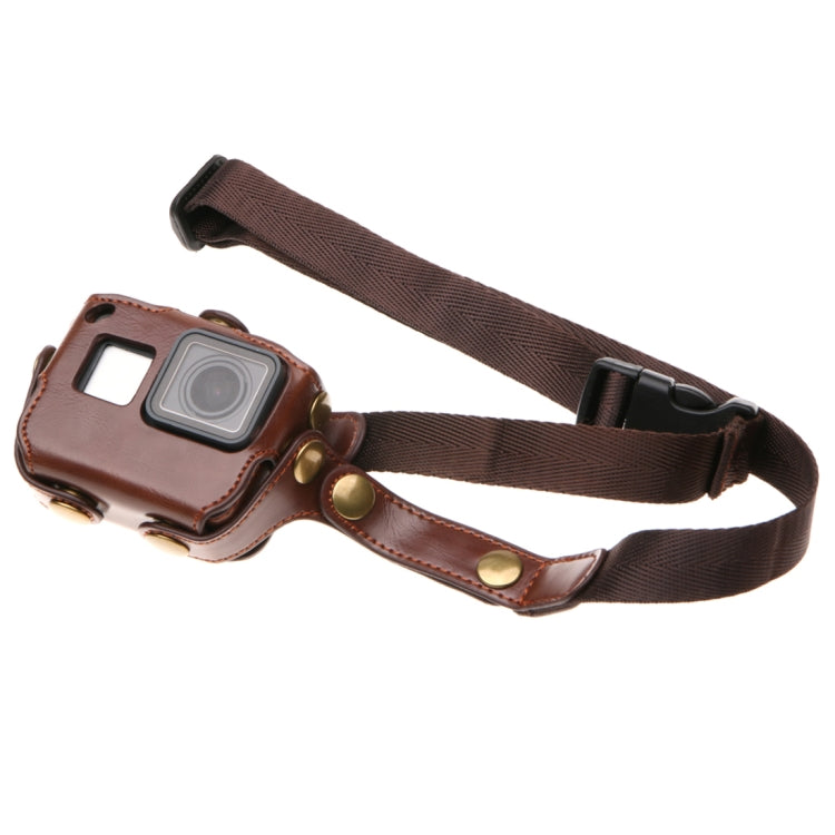 For GoPro HERO7 Black /6 /5  PU Leather Housing Case with Neck Strap & Buttons(Brown) - HoMEdemic™ 