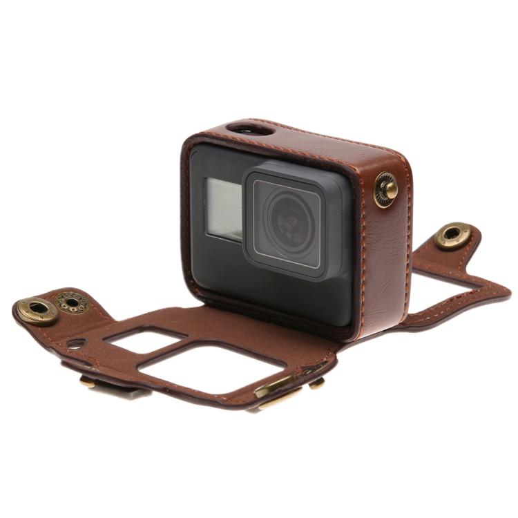 For GoPro HERO7 Black /6 /5  PU Leather Housing Case with Neck Strap & Buttons(Brown) - HoMEdemic™ 