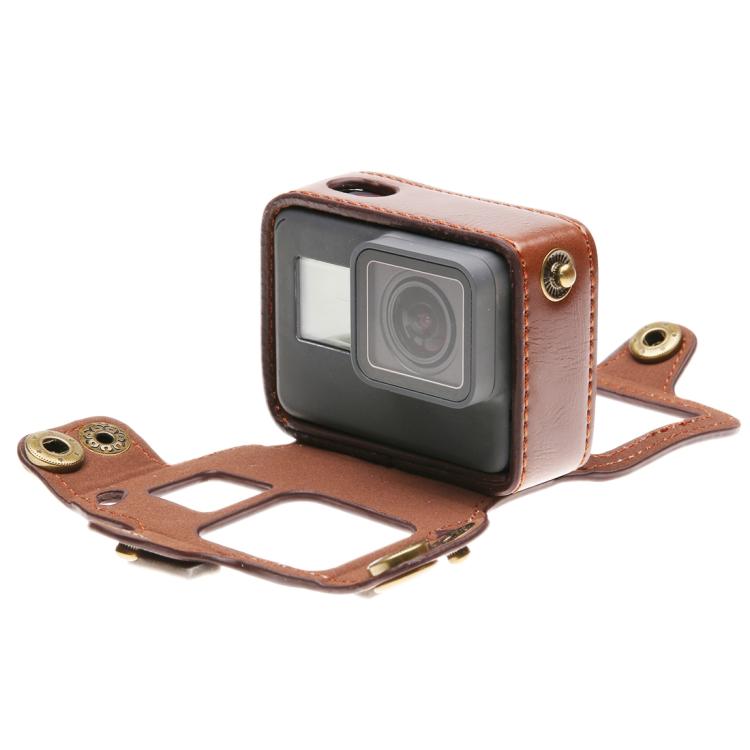 For GoPro HERO7 Black /6 /5  PU Leather Housing Case with Neck Strap & Buttons(Coffee) - HoMEdemic™ 