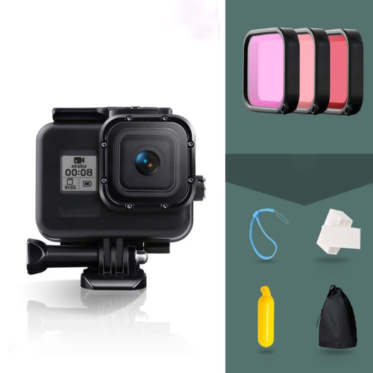 For GoPro HERO8 Black 45m Waterproof Housing Protective Case with Buckle Basic Mount & Screw & (Purple, Red, Pink) Filters & Floating Bobber Grip & Strap & Anti-Fog Inserts (Black) - HoMEdemic™ 