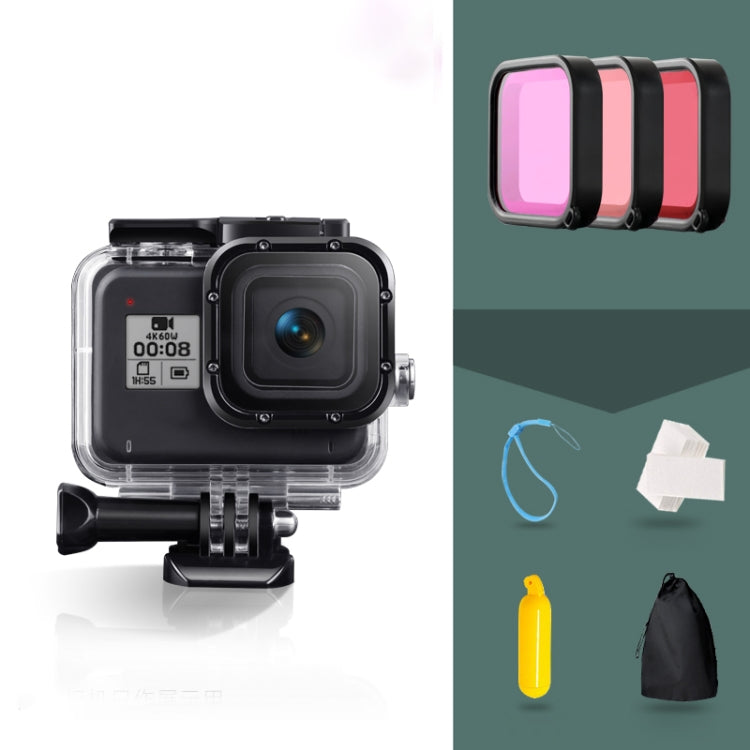 For GoPro HERO8 Black 45m Waterproof Housing Protective Case with Buckle Basic Mount & Screw & (Purple, Red, Pink) Filters & Floating Bobber Grip & Strap & Anti-Fog Inserts (Transparent) - HoMEdemic™ 