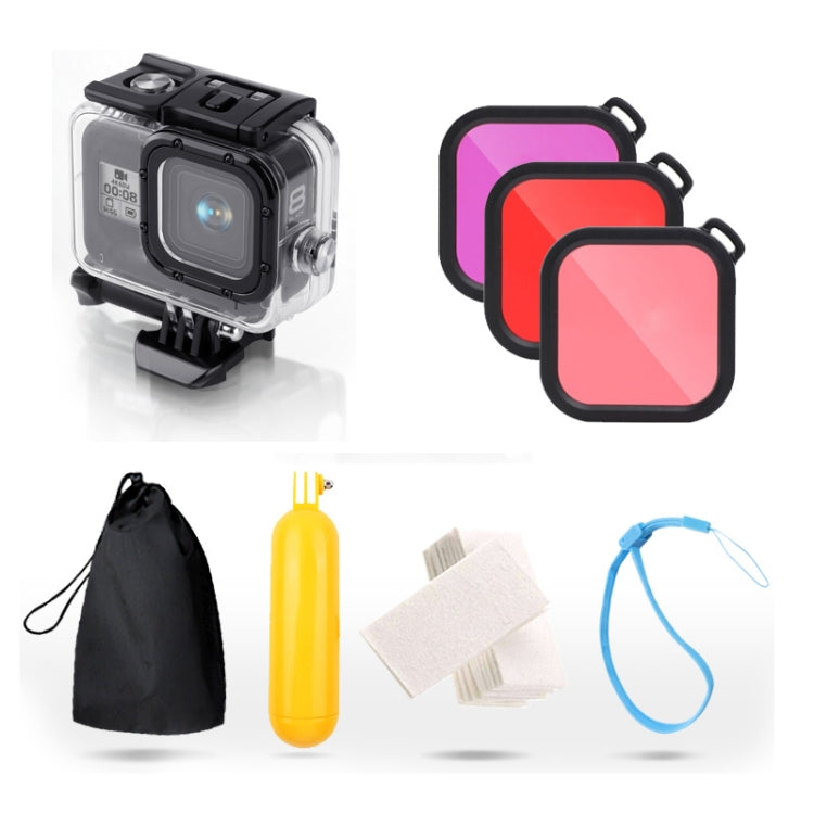 For GoPro HERO8 Black 45m Waterproof Housing Protective Case with Buckle Basic Mount & Screw & (Purple, Red, Pink) Filters & Floating Bobber Grip & Strap & Anti-Fog Inserts (Transparent) - HoMEdemic™ 