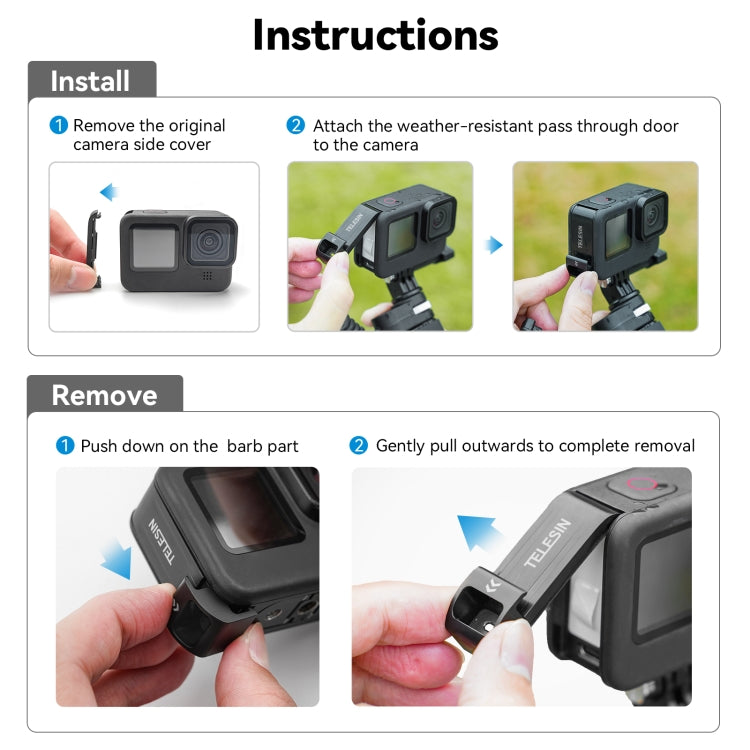For GoPro Hero11 Black / HERO10 Black /9 Black TELESIN Weather-resistant Side Cover Easy Removable Charging Cover Port(Black) - HoMEdemic™ 