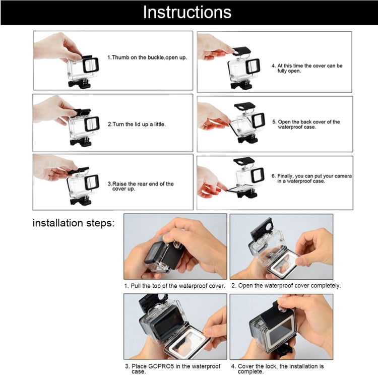 For GoPro  NEW HERO /HERO6  /5  30m Waterproof Housing Protective Case + Hollow Back Cover with Buckle Basic Mount & Screw, No Need to Disassemble Lens(GP413) - HoMEdemic™ 