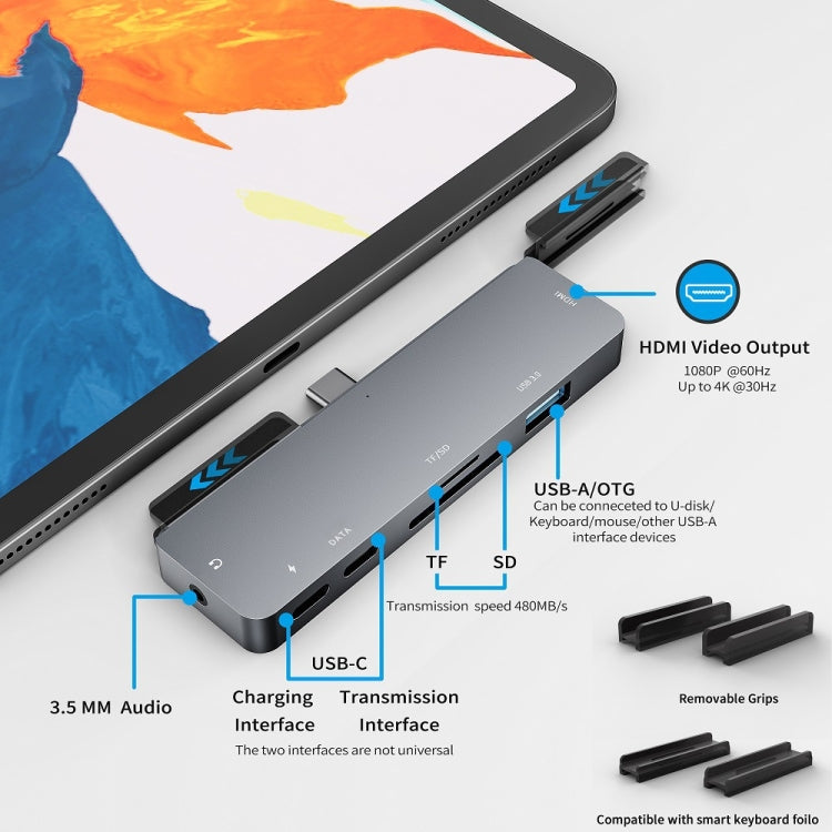 For IPad Pro 7-In-1 HDMI 4K + 3.5mm Audio + SD/TF+ 1 USB 3.0 + USB-C/Type-C + PD USB-C Docking Station - HoMEdemic™ 