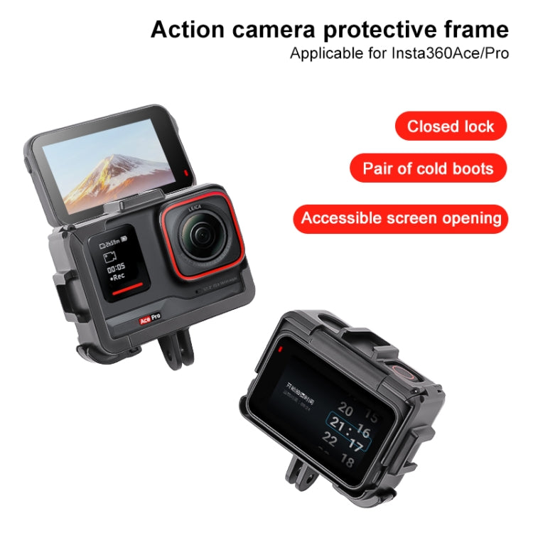 For Insta360 Ace / Ace Pro / Ace Pro 2 PC Cage Expansion Adapter Frame with Dual Cold Shoe Bases (Black) - HoMEdemic™ 