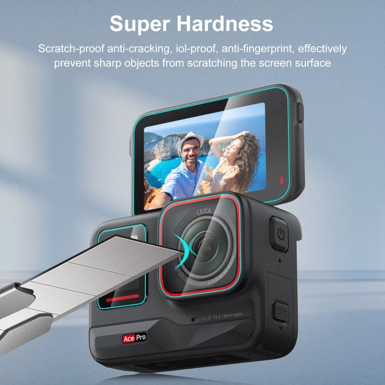 For Insta360 Ace Pro PULUZ 3 in 1 Rear & Front  Screen + Lens Tempered Glass Film (Transparent) - HoMEdemic™ 