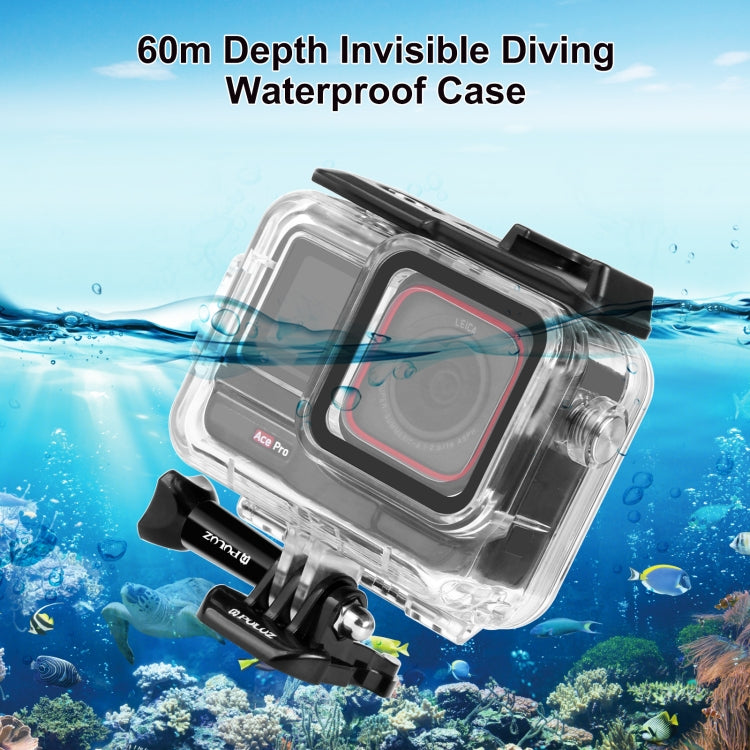 For Insta360 Ace Pro / Pro 2 PULUZ 60m Underwater Waterproof Housing Case with Base Adapter & Screw (Transparent) - HoMEdemic™ 