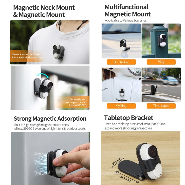 For Insta360 GO 3 Sunnylife Magnetic Neck Mount Chest Body Camera Necklace Lanyard POV Vlog Holder (Black) - HoMEdemic™ 