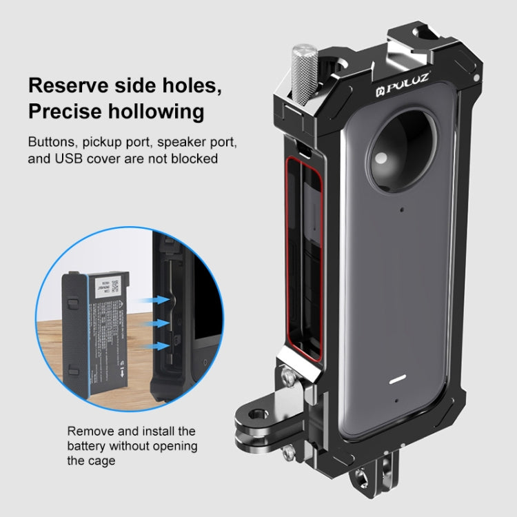 For Insta360 X3 PULUZ Metal Protective Cage Rig Housing Frame with Expand Cold Shoe Base & Tripod Adapter(Black) - HoMEdemic™ 