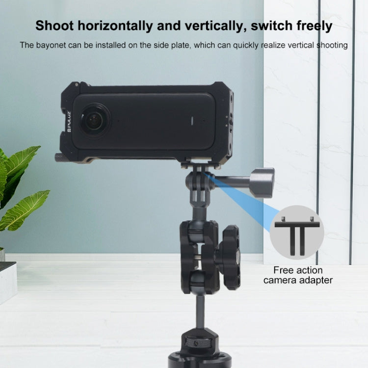For Insta360 X3 PULUZ Metal Protective Cage Rig Housing Frame with Expand Cold Shoe Base & Tripod Adapter(Black) - HoMEdemic™ 
