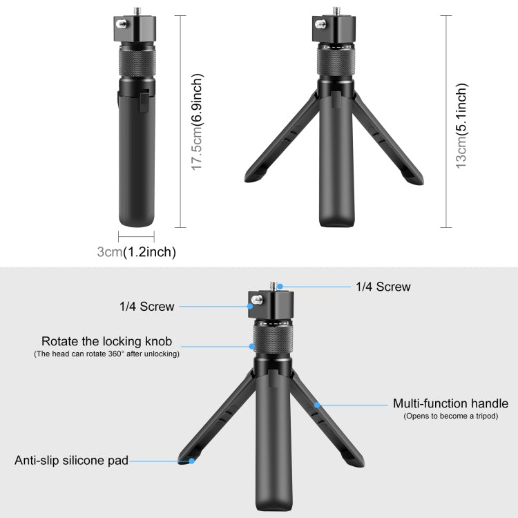 For Insta360 X3 / X4 / X4 Air / X5 / DJI Osmo 360 PULUZ Rotary Handle Desktop Tripod Stand (Black) - HoMEdemic™ 