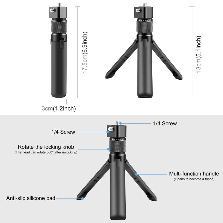 For Insta360 X3 / X4 / X4 Air / X5 / DJI Osmo 360 PULUZ Rotary Handle Desktop Tripod Stand Selfie Stick Monopod (Black) - HoMEdemic™ 