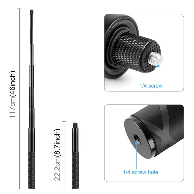 For Insta360 X3 / X4 / X4 Air / X5 / DJI Osmo 360 PULUZ Rotary Handle Desktop Tripod Stand Selfie Stick Monopod (Black) - HoMEdemic™ 