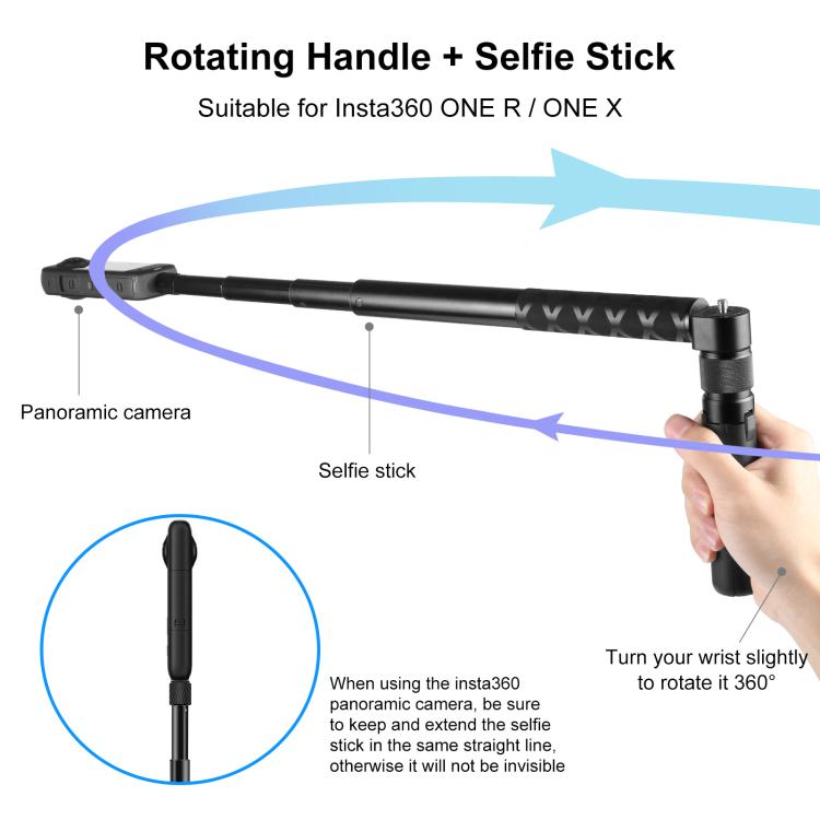For Insta360 X3 / X4 / X4 Air / X5 / DJI Osmo 360 PULUZ Rotary Handle Desktop Tripod Stand Selfie Stick Monopod (Black) - HoMEdemic™ 
