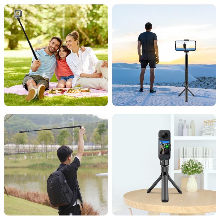 For Insta360 X3 / X4 / X4 Air / X5 / DJI Osmo 360 PULUZ Rotary Handle Desktop Tripod Stand Selfie Stick Monopod (Black) - HoMEdemic™ 