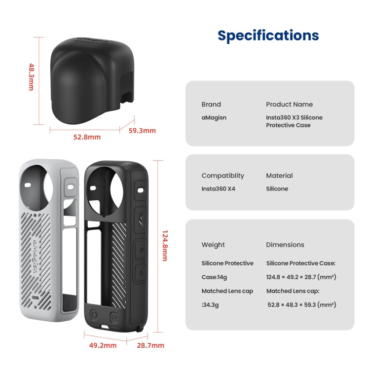 For Insta360 X4 AMagisn Silicone Protective Cover Body Case + Lens Cover Black - HoMEdemic™ 