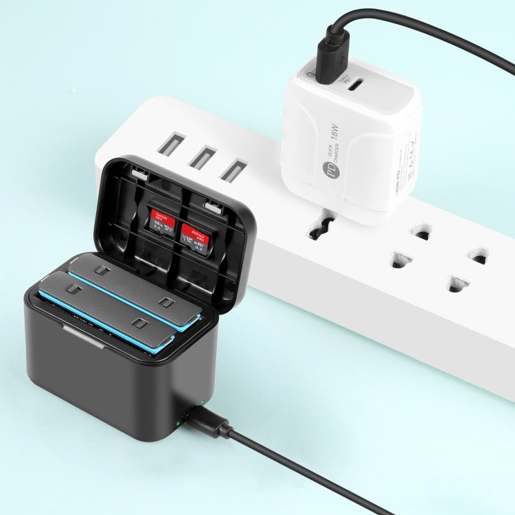 For Insta360 X4 PULUZ Battery Charging Box Battery & Memory Card Storage Case (Black) - HoMEdemic™ 