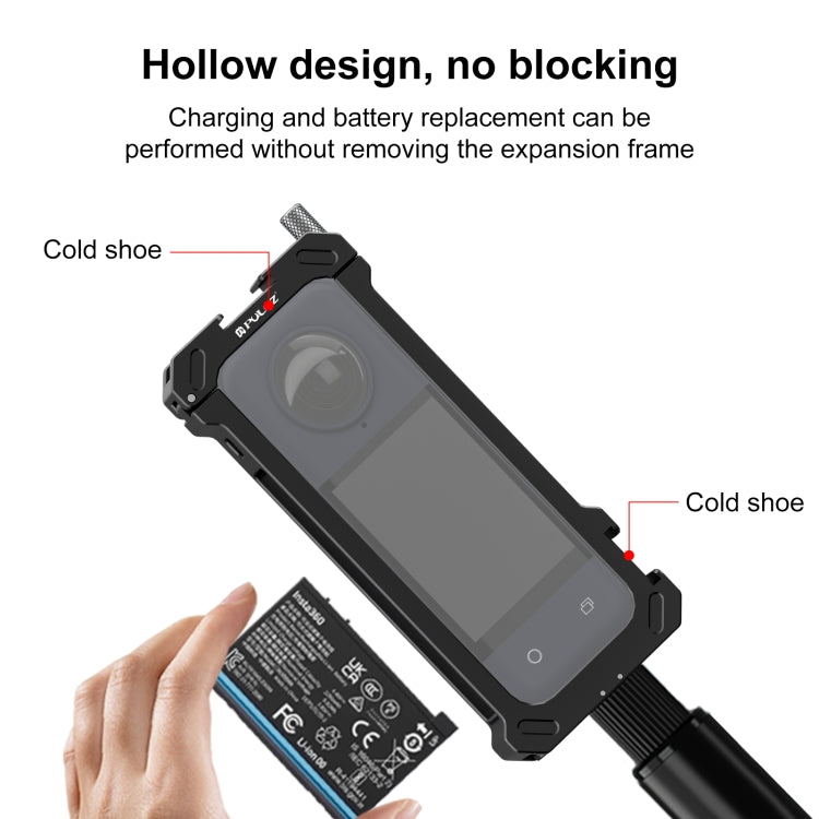 For Insta360 X4 PULUZ Metal Protective Cage Rig Housing Frame with Expand Cold Shoe Base & Tripod Adapter (Black) - HoMEdemic™ 