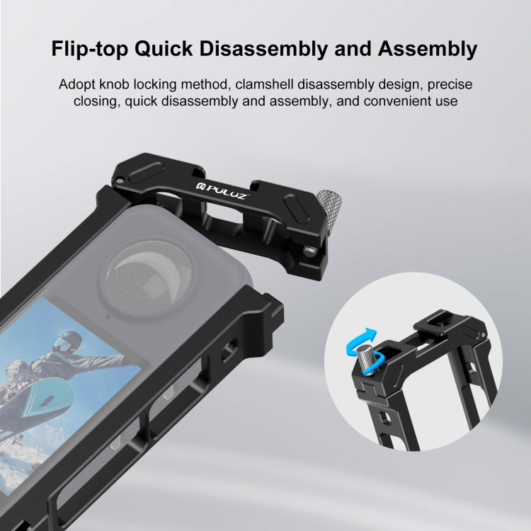 For Insta360 X4 PULUZ Metal Protective Cage Rig Housing Frame with Expand Cold Shoe Base & Tripod Adapter (Black) - HoMEdemic™ 