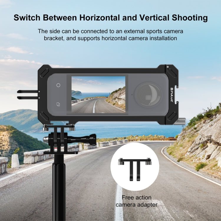 For Insta360 X4 PULUZ Metal Protective Cage Rig Housing Frame with Expand Cold Shoe Base & Tripod Adapter (Black) - HoMEdemic™ 