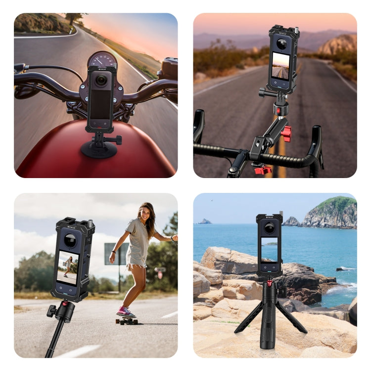 For Insta360 X4 PULUZ Metal Protective Cage Rig Housing Frame with Expand Cold Shoe Base & Tripod Adapter (Black) - HoMEdemic™ 