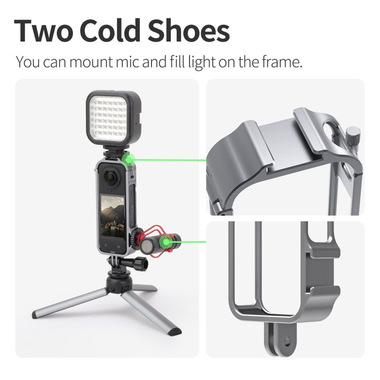 For Insta360 X4 Sunnylife Metal Protective Cage Rig with Cold Shoe Bases & Tripod Adapter (Titanium Color) - HoMEdemic™ 