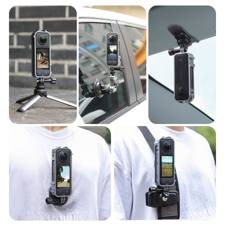 For Insta360 X4 Sunnylife Metal Protective Cage Rig with Cold Shoe Bases & Tripod Adapter (Titanium Color) - HoMEdemic™ 