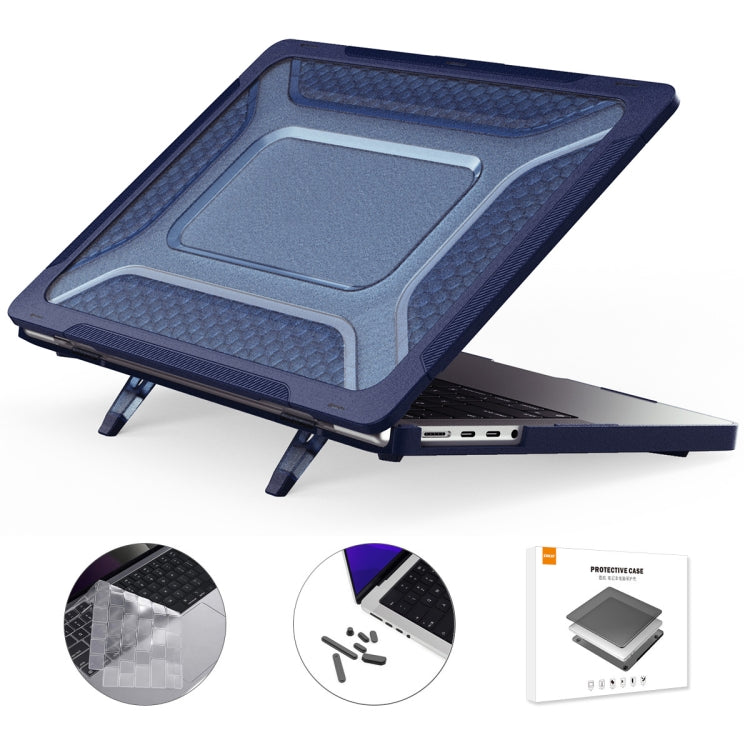 For MacBook Pro 14.2 A2442/A2779 2023/14 inch A3434 2025 (M5) ENKAY Hat-Prince 3 in 1 Protective Bracket  Case Cover Hard Shell with TPU Keyboard Film / Anti-dust Plugs, Version:US(Blue) - HoMEdemic™ 