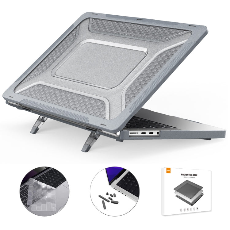 For MacBook Pro 14.2 A2442/A2779 2023/14 inch A3434 2025 (M5) ENKAY Hat-Prince 3 in 1 Protective Bracket  Case Cover Hard Shell with TPU Keyboard Film / Anti-dust Plugs, Version:US(Grey) - HoMEdemic™ 