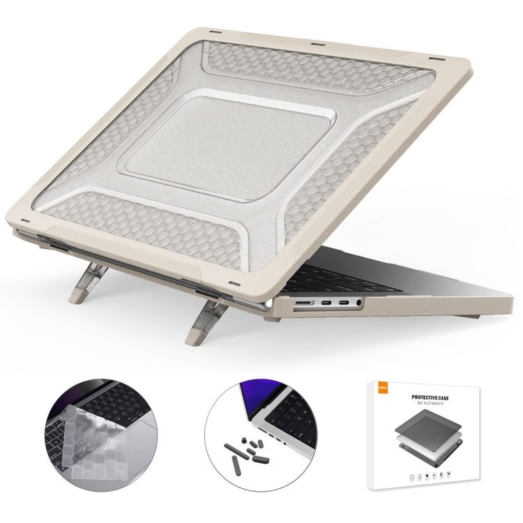 For MacBook Pro 14.2 A2442/A2779 2023/14 inch A3434 2025 (M5) ENKAY Hat-Prince 3 in 1 Protective Bracket  Case Cover Hard Shell with TPU Keyboard Film / Anti-dust Plugs, Version:US(Khaki) - HoMEdemic™ 