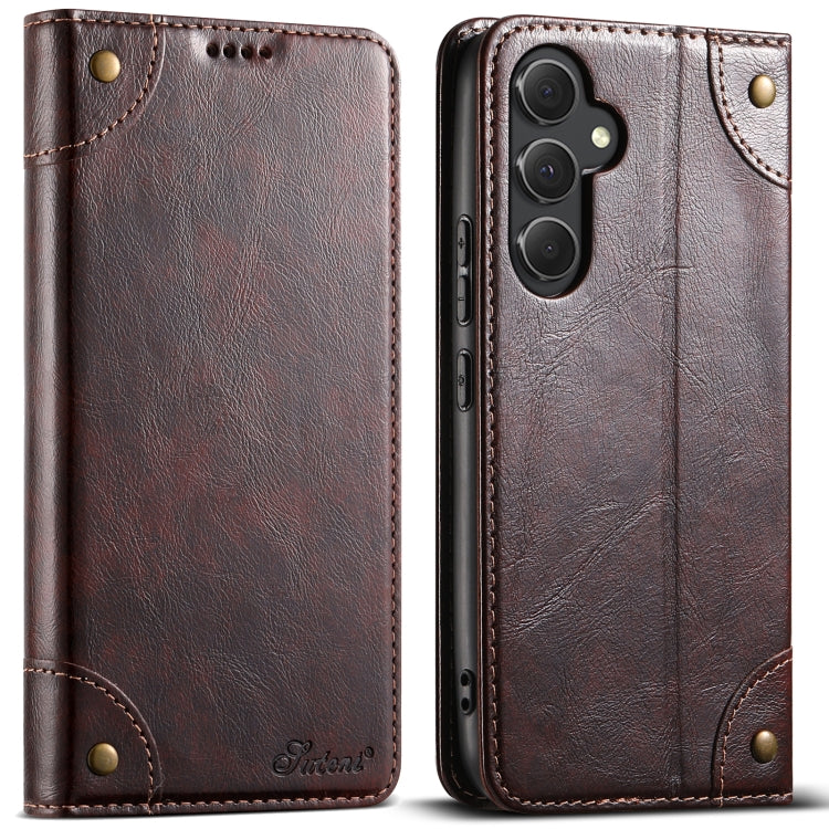 For Samsug Galaxy S24 Ultra 5G Suteni Baroque Calf Texture Buckle Wallet Leather Phone Case(Brown) - HoMEdemic™ 