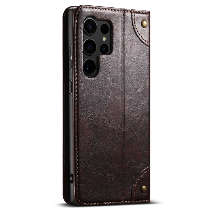 For Samsug Galaxy S24 Ultra 5G Suteni Baroque Calf Texture Buckle Wallet Leather Phone Case(Brown) - HoMEdemic™ 