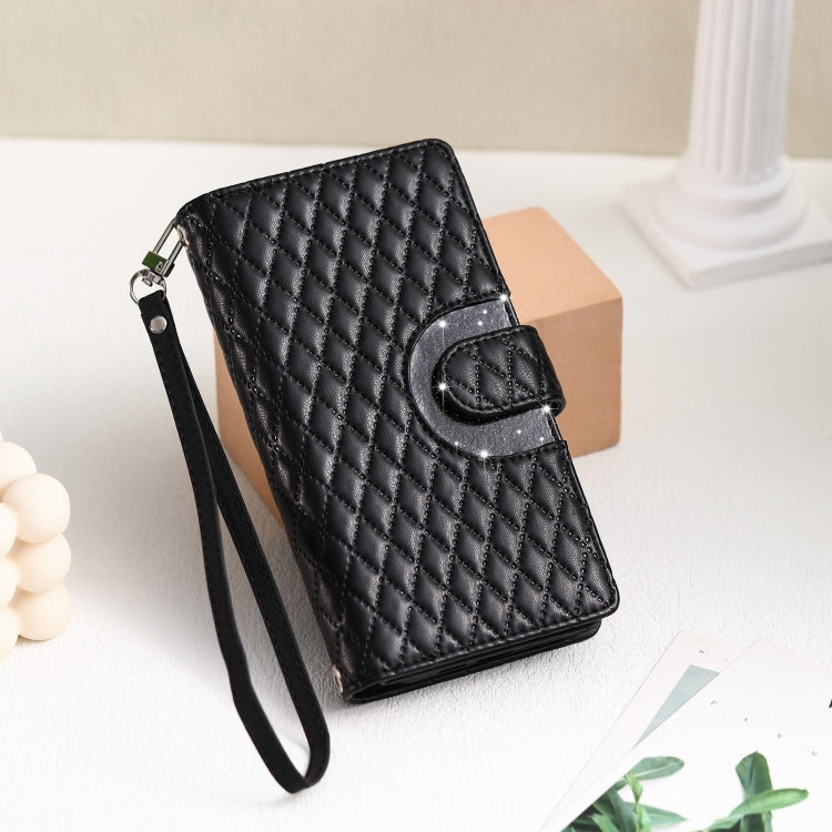 For Samsung Galaxy S22 Ultra 5G Glitter Lattice Zipper Wallet Leather Phone Case(Black) - HoMEdemic™ 