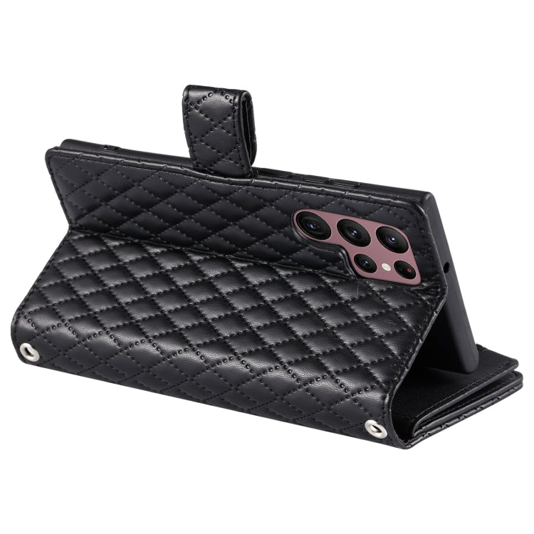 For Samsung Galaxy S22 Ultra 5G Glitter Lattice Zipper Wallet Leather Phone Case(Black) - HoMEdemic™ 