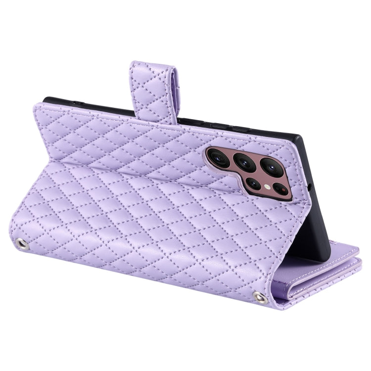 For Samsung Galaxy S22 Ultra 5G Glitter Lattice Zipper Wallet Leather Phone Case(Purple) - HoMEdemic™ 