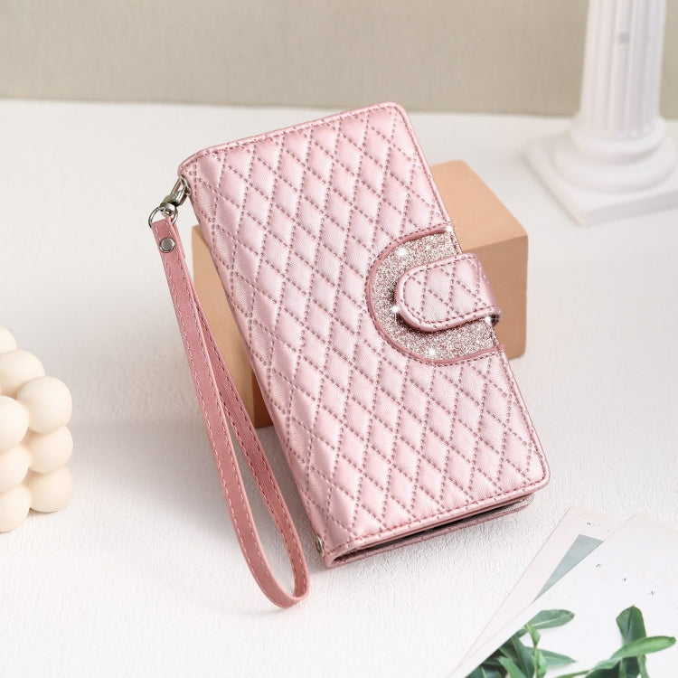 For Samsung Galaxy S22 Ultra 5G Glitter Lattice Zipper Wallet Leather Phone Case(Rose Gold) - HoMEdemic™ 