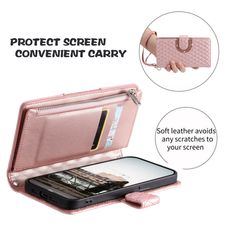 For Samsung Galaxy S22 Ultra 5G Glitter Lattice Zipper Wallet Leather Phone Case(Rose Gold) - HoMEdemic™ 