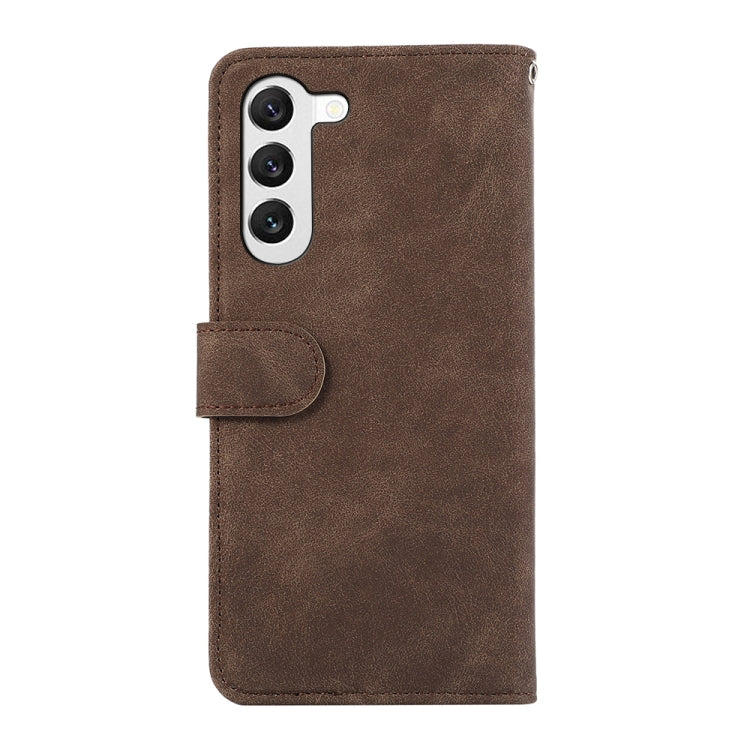 For Samsung Galaxy S23+ 5G ABEEL Color Block Magnetic RFID Leather Phone Case(Brown-Blue) - HoMEdemic™ 