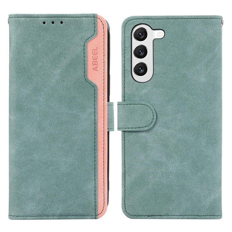 For Samsung Galaxy S23+ 5G ABEEL Color Block Magnetic RFID Leather Phone Case(Cyan-Pink) - HoMEdemic™ 