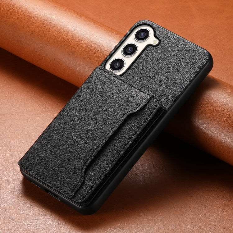 For Samsung Galaxy S23+ 5G Calf Texture Card Bag Design Full Coverage Phone Case(Black) - HoMEdemic™ 