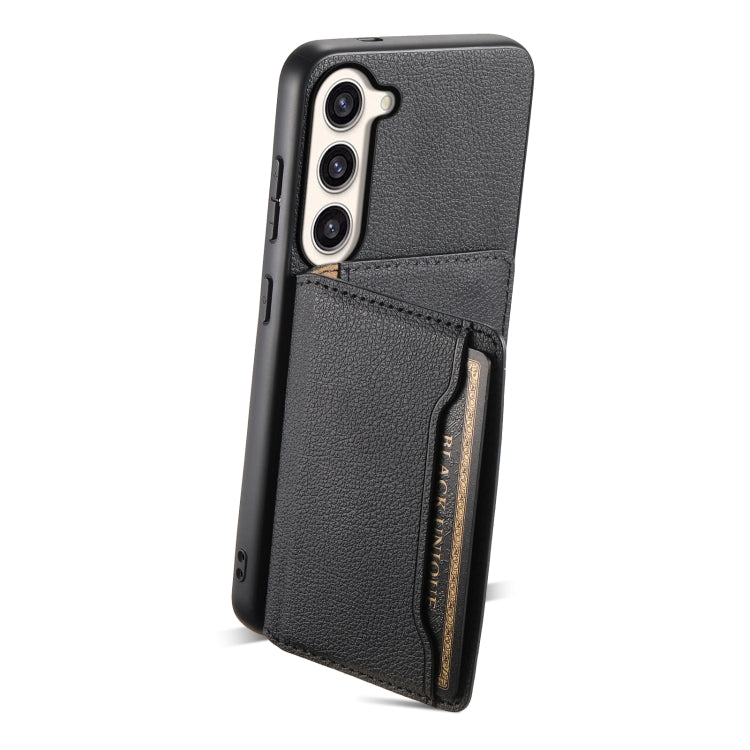 For Samsung Galaxy S23+ 5G Calf Texture Card Bag Design Full Coverage Phone Case(Black) - HoMEdemic™ 