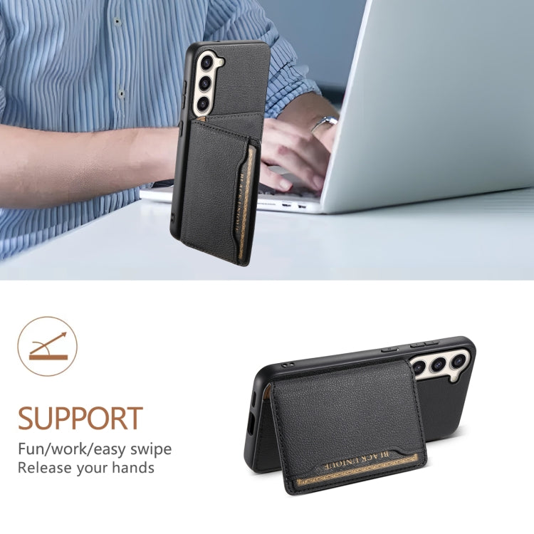 For Samsung Galaxy S23+ 5G Calf Texture Card Bag Design Full Coverage Phone Case(Black) - HoMEdemic™ 