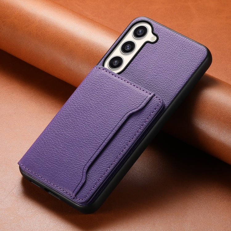 For Samsung Galaxy S23+ 5G Calf Texture Card Bag Design Full Coverage Phone Case(Purple) - HoMEdemic™ 