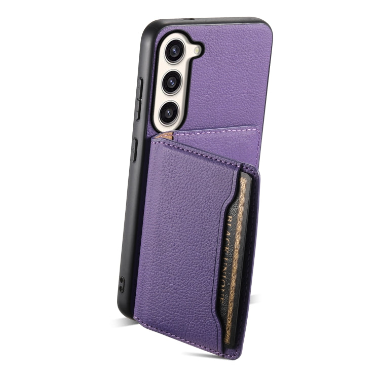 For Samsung Galaxy S23+ 5G Calf Texture Card Bag Design Full Coverage Phone Case(Purple) - HoMEdemic™ 