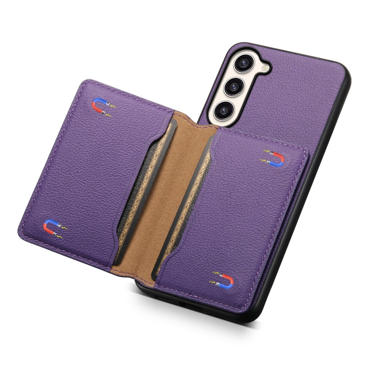 For Samsung Galaxy S23+ 5G Calf Texture Card Bag Design Full Coverage Phone Case(Purple) - HoMEdemic™ 